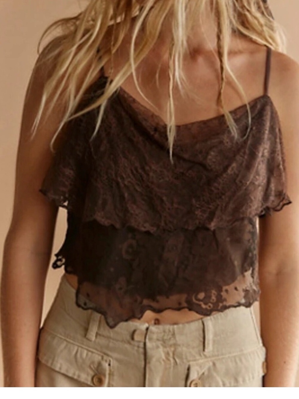 Free People Brown Lace Layered Camisole Tank